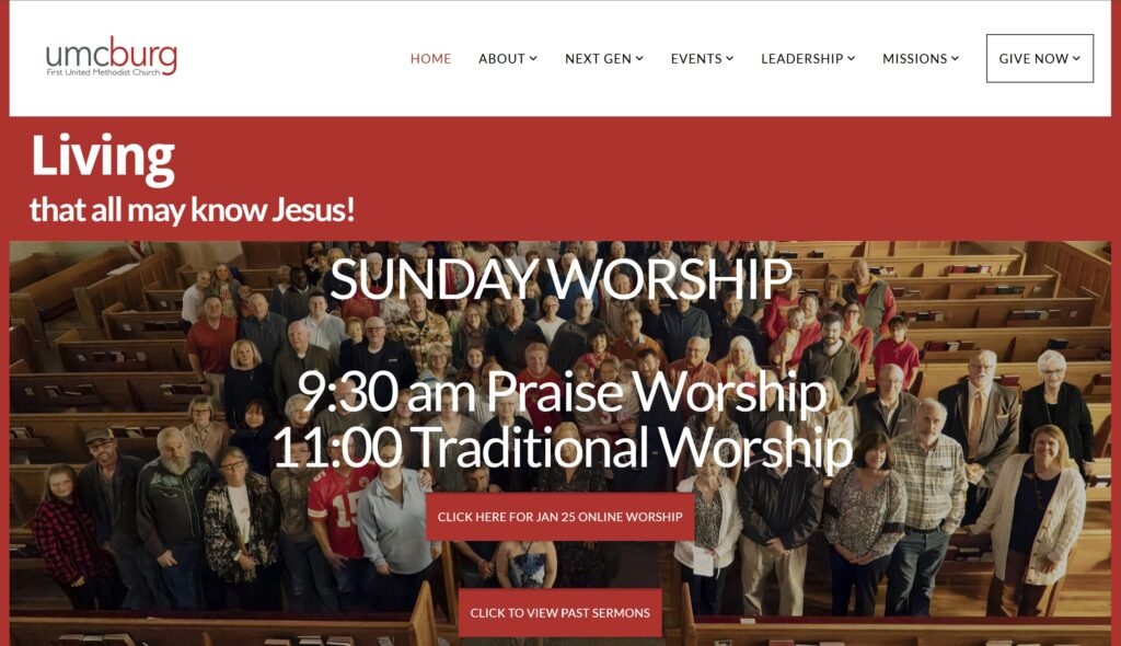 UMCburg website homepage, website development by Amelia Herbert with Show Me Marketing